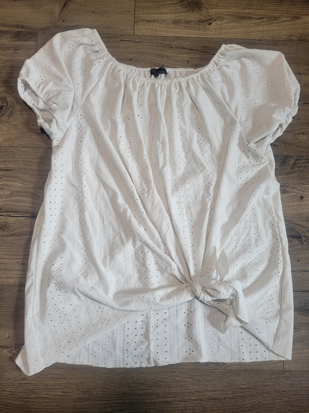White Eyelet Tie-Front Blouse with Puff Sleeves